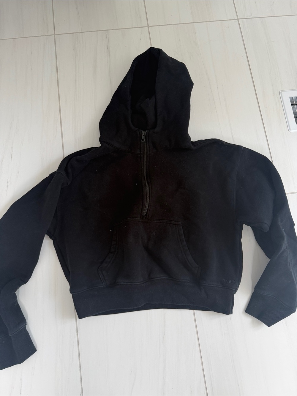 TNA Black Cropped Half-Zip Hoodie Sweater
